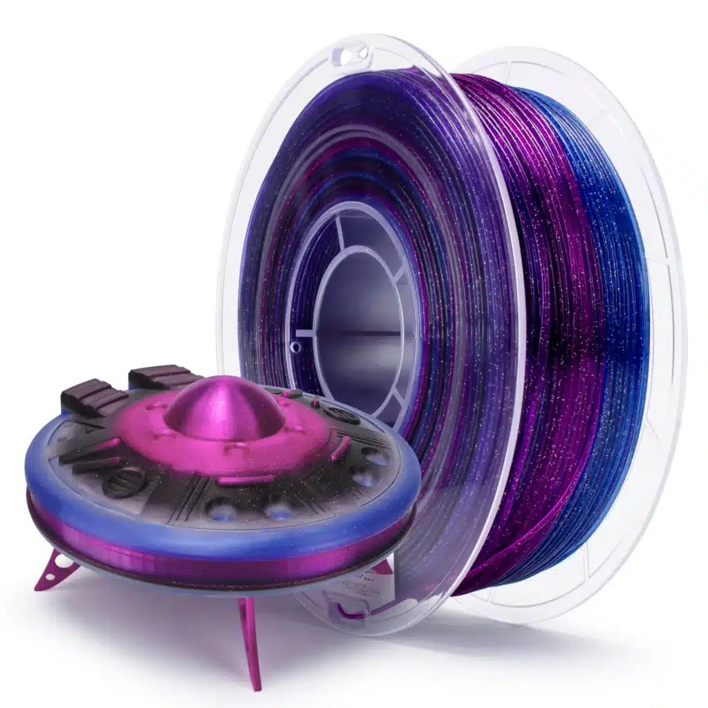 Sjajni PLA filamenti - Gradient Twinkling PLA Galaxy filament sa štampanim modelom svemirskog broda – višebojni svetlucavi efekat za dekorativnu 3D štampu