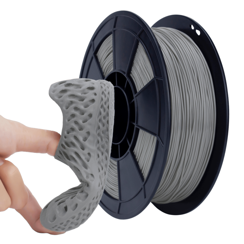 TPU Gray filament 1.75 mm – savitljiv 3D model na prstu