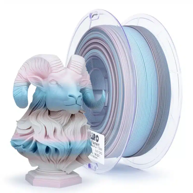 ZIRO Fast Gradient Matte PLA Drift Feather filament na kalemu, pastelni plavo-roze-beli mat gradient, 1.75 mm