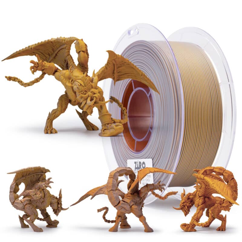 ZIRO Tri-Color Matte PLA Desert filament na kalemu, mat završnica sa trobojnim prelazima u peščanim, bež i toplim zemljanim tonovima, prečnik 1.75 mm.