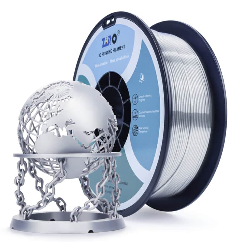 ZIRO Silk PLA Silver filament u srebrnoj boji prečnika 1.75 mm sa visokim svilenkastim sjajem