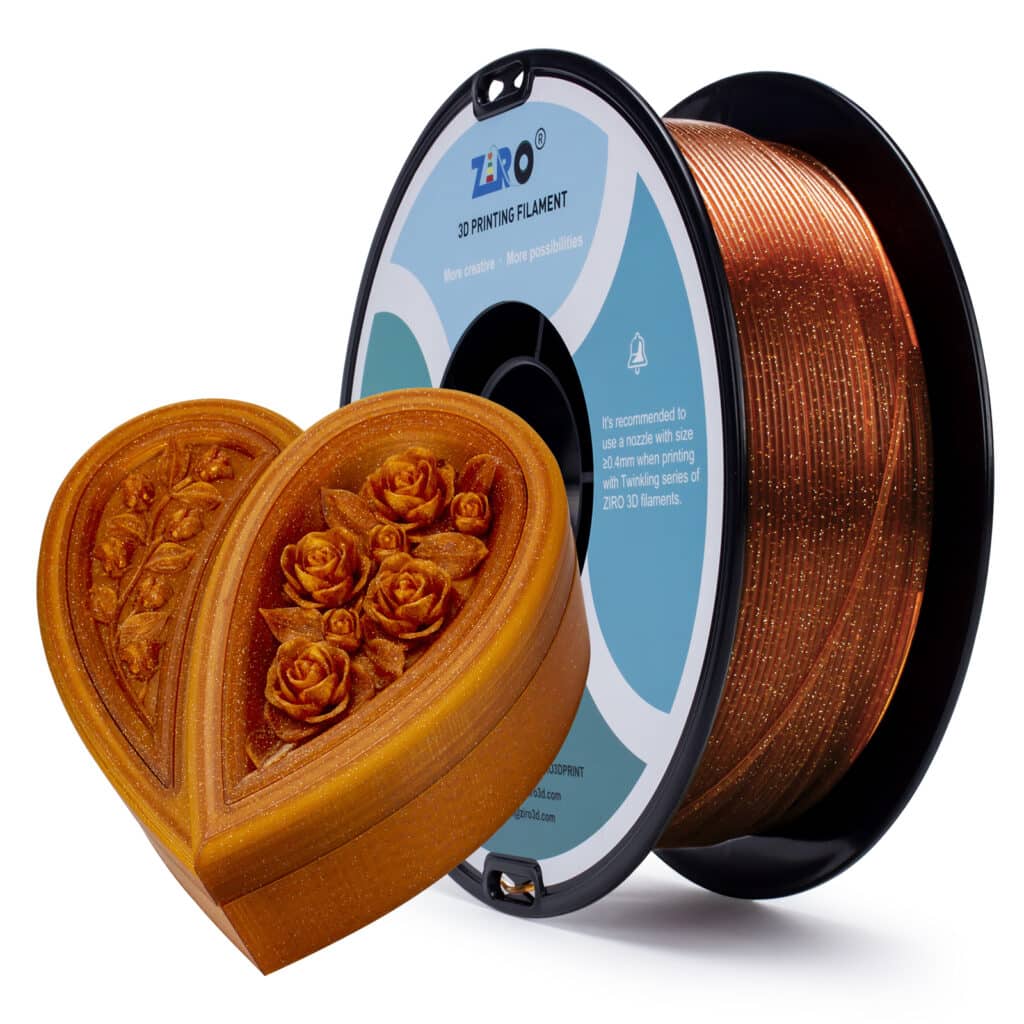 ZIRO Twinkling PLA Caramel filament u toploj caramel boji prečnika 1.75 mm sa svetlucavim šimer efektom