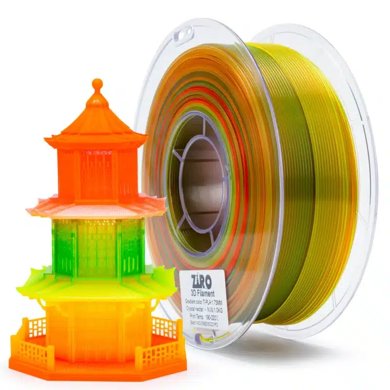 ZIRO Gradient Translucent PLA Crystal Nectar filament prečnika 1.75 mm sa transparentnim gradijentnim prelazima boja